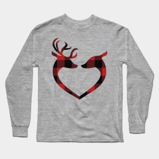 Red Plaid Deer Buck and Doe Heart Winter Gifts: Pillows, Bedding, Mugs & More! Long Sleeve T-Shirt